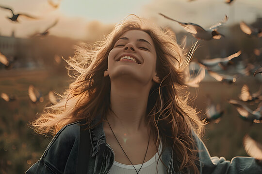 a woman doing a change of career in life and feel so free and happy to successfully do the transition to her new direction