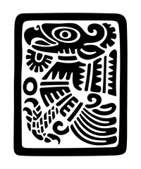 Cuauhtli, symbol for the golden eagle, and the fifteenth day sign of the Aztec calendar. Flat clay stamp motif of ancient Mexico, as it was found in Tenochtitlan, the historic center of Mexico City.  - 787435833