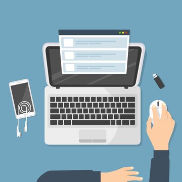 Sondaggio online sui modulo su laptop. Illustrazione . Design in stile piatto domande risposte esatte e sbagliate	
