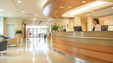 Professional Healthcare Receptionist at Modern Hospital Front Desk