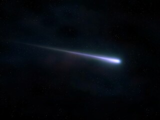 Bolide against the background of the night sky. A fireball in the upper atmosphere. Shooting star,...