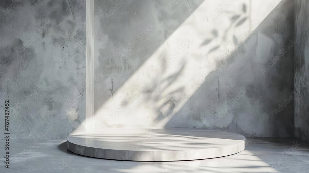 Aufkleber abstract gray shades geometric podium stage with blank wall background and backlit 3d rendering mock