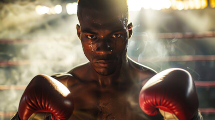 Resilient boxer fists clenched eyes fiery with det