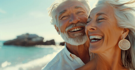 Happy older couple at the beach