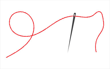 Sewing Needle with a Red Thread. Vector needle icon on a white background. Flat vector graphic. 11:11