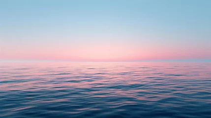 Wandcirkels aluminium Serene view of a calm ocean landscape under the vibrant colors of sunset sky © ChaoticMind