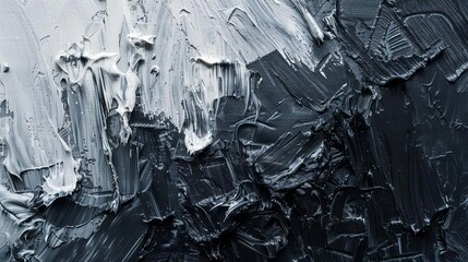 closeup of rough black and gray abstract oil painting texture with expressive brushstrokes on canvas - obrazy, fototapety, plakaty