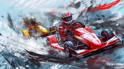 Fototapeta premium competitive gokart racing motorsports action scene digital illustration