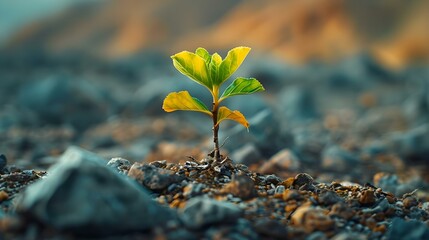 Desert Growth: A Small Sapling's Tenacity. Concept Desert Plants, Growth Struggles, Survival, Resilience, Nature's Miracle