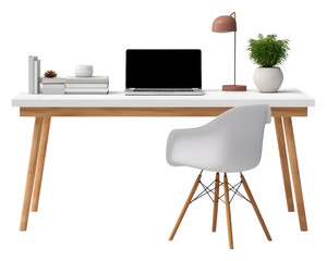 PNG  Minimal creative working table furniture computer laptop.