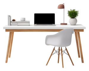PNG  Minimal creative working table furniture computer laptop.