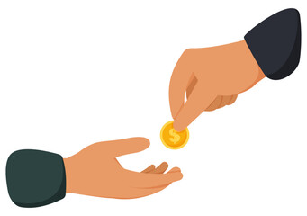 Isolated hand giving money vector illustration with white background for business, donation, charity, support, finance, investment, bank, inheritance, aid, money, monetary, contribution, charity.