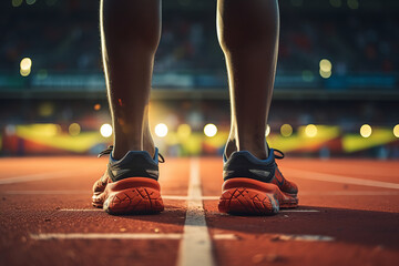 Active lifestyle, sports training concept. Close-up Foot of athlete running on stadium.