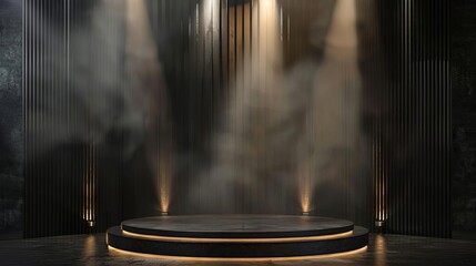 dark smoky podium stage with spotlights dramatic night room background for product display
