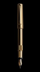 Fototapeta premium Golden exquisite gold fountain pen on black background, expensive fountain ink pen
