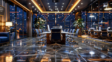 Modern Boardroom with Sleek Furniture, Professional and Spacious Office Meeting Area, Contemporary Design