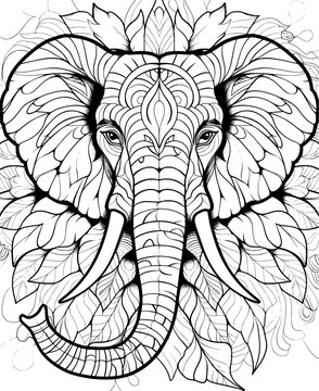 Black and White Coloring Book Image, Realistic Moose with Mandala Patterns