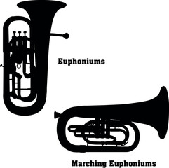 Euphoniums Vector Musical Instrument Silhouette Set