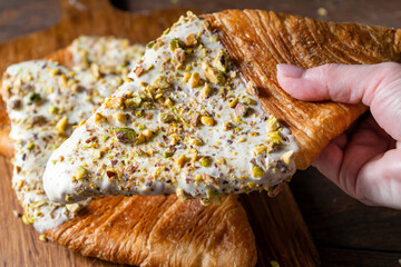 Flat Croissant, Trendy Pastry, Croissant with Pistachio