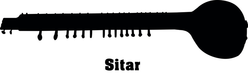Sitar Vector Musical Instrument Silhouette Set