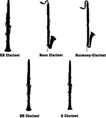 Clarinets Vector Musical Instrument Silhouette Set