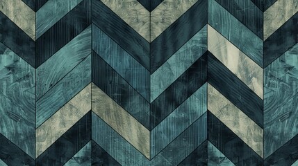An intriguing abstract composition featuring a chevron pattern with varying shades of blue,...