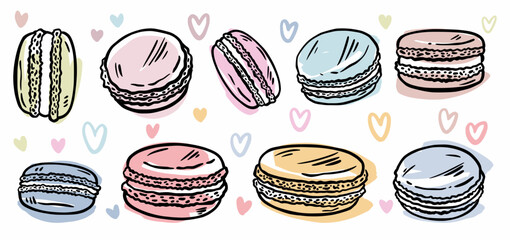 Vector collection of hand-drawn macaroons in the style of doodles