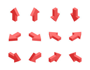 isometric set of arrows, in color on a white background, pointers for infographics and design