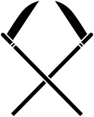 scythe illustration sickle silhouette farm logo agriculture icon labor outline gardening rural farming farmer male man black worker cutting shape manual grass gardener for vector graphic background