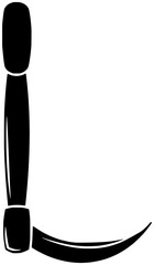 scythe illustration sickle silhouette farm logo agriculture icon labor outline gardening rural farming farmer male man black worker cutting shape manual grass gardener for vector graphic background