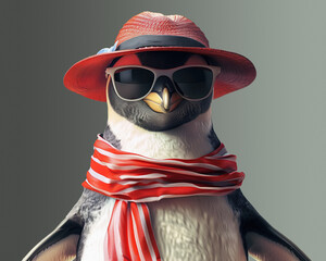 Chic penguin with stylish summer vibe, concept of coolness and flair