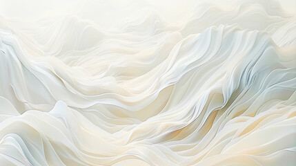 Soft, flowing textures resembling delicate fabric waves in a serene, abstract cream and white color gradient pattern. - obrazy, fototapety, plakaty