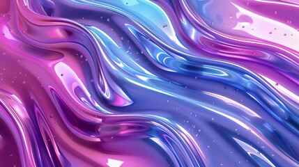 lustrous liquid wavy texture with shiny plastic waves in purple and blue 3d illustration - obrazy, fototapety, plakaty