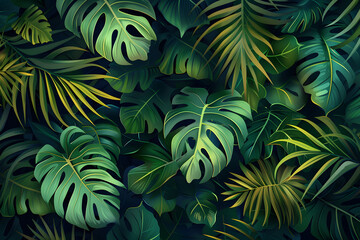 Collection of tropical leaves,foliage plant in blue color with space background