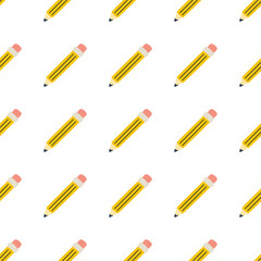 Stationery pencil seamless pattern. Cute Back to School wallpaper. Yellow graphite pencils hand drawn in diagonal lines repeat background wrap paper textile design School, education teachers day print