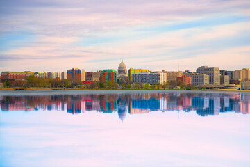 Madison Skyline and the Wisconsin State Capitol from Lake Monona, Madison, Wisconsin, USA