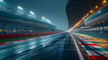 Fototapeta na wymiar Illuminated Race Track Awaits Contenders - Serene Yet Ready. Concept Race Track, Illuminated, Contenders, Serene, Ready