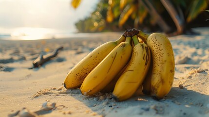 bananas in beach  - obrazy, fototapety, plakaty