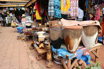 African traditional market with handmade souvenirs in Kampala city. Souvenir Shop in Uganda....