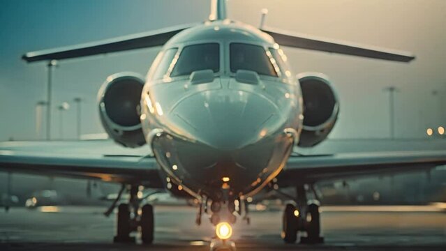 Airplane jet aircraft or airplane in the airport on airfield on runway ready to take off. Tourism travel aviation or military fighter plane