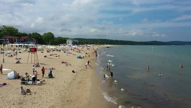 Beautiful Beach Baltic Sea Sopot Plaza Morze Aerial View Poland
