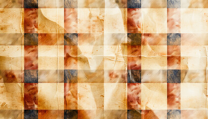 Abstract, distorted weaved pattern of faces on a checkered background, creating an artistic, interlaced visual effect.