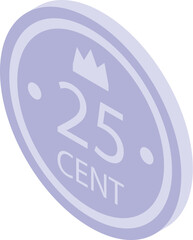 25 cent penny icon isometric vector. Silver coin. Money for slot machine