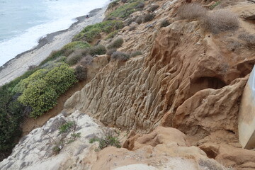 Erosion on a Beach Cliff from Rain with Gullies