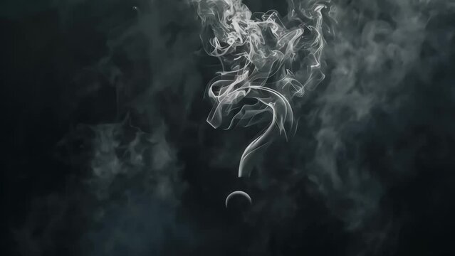 The question mark formed by smoke on a dark background stands out clearly without blending into the darkness, creating an intriguing visual contrast.