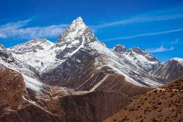 Mountain landscape in Everest region, Nepal - obrazy, fototapety, plakaty