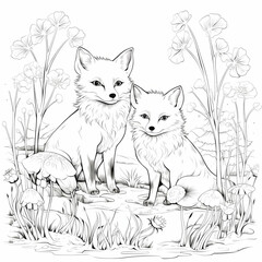 Two foxes sitting together. Generative AI