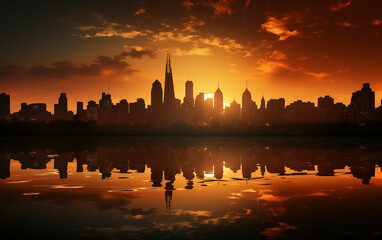 Fototapeta na wymiar Sun setting over beef city skyline. Generative AI