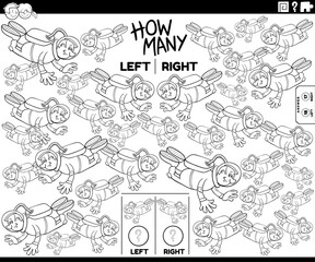 counting left and right pictures of cartoon spaceman coloring page
