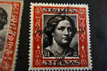 Obraz premium Stamp with the woman shown in the picture, and with different signatures on the same.